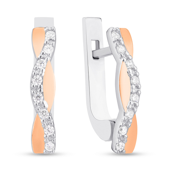 Серебряные серьги с золотой накладкой и с фианитами (арт. 7202/039сю) – изображение 1