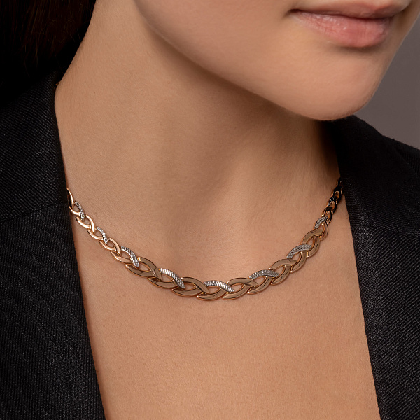 Золотое колье в красном цвете металла с родированием (арт. 370013р) – изображение 2