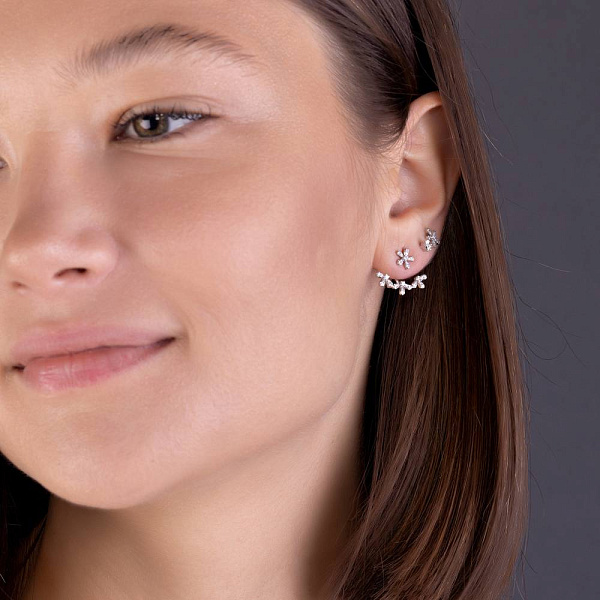 Серьги-джекеты из белого золота с бриллиантами (арт. Т011275030б) – изображение 4