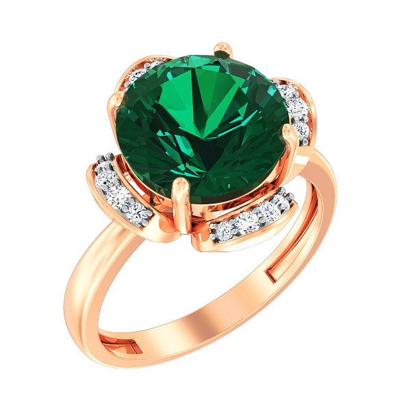 Золотое кольцо с кварцем и фианитами (арт. 140563Пз) – изображение 1