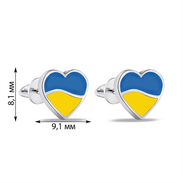 Серебряные серьги-пусеты Сердце с флагом Украины (арт. 7518/0795егжсю) – изображение 2