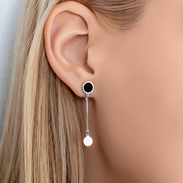 Золотые серьги подвески Лýна с эмалью (арт. 111067бч) – изображение 2