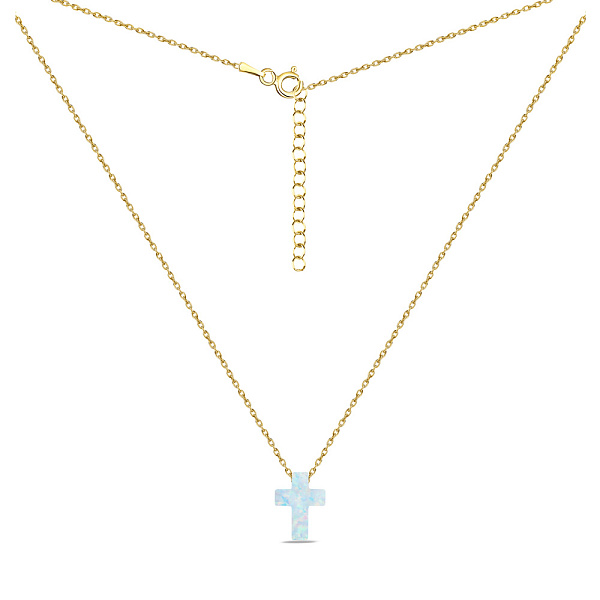 Серебряное колье с крестиком с опала (арт. 7507/441жПоб) – изображение 2