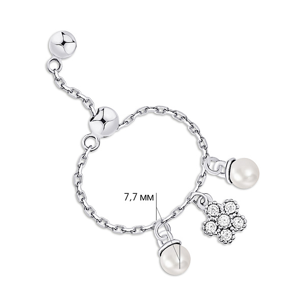 Безразмерное серебряное кольцо с жемчугом и фианитами (арт. 7501/7020жб) – изображение 2