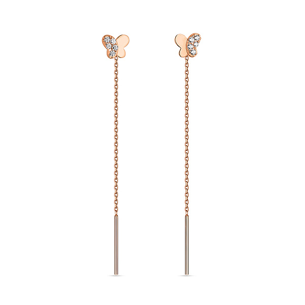 Серьги-протяжки "Бабочки" из золота с фианитами (арт. 108573) – изображение 1