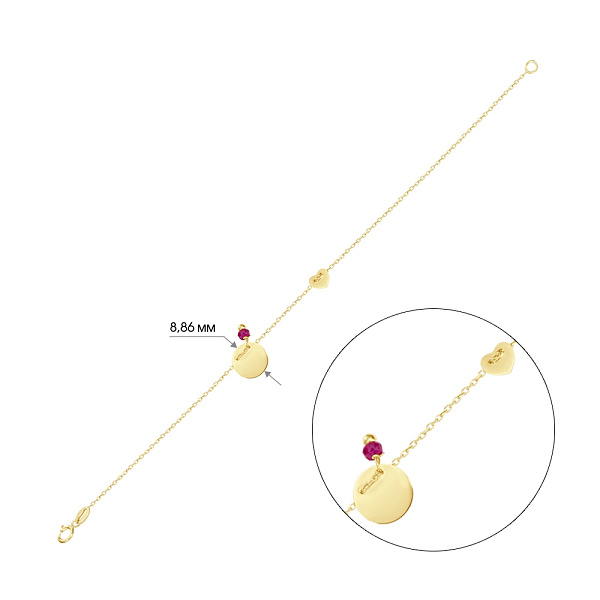 Браслет «Монета» з жовтого золота з фіанітом (арт. 322832жк) – зображення 2