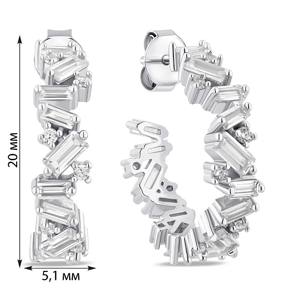 Серебряные пусеты с дорожкой из фианитов (арт. 7518/7306) – изображение 2