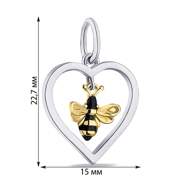 Срібний підвіс "Бджілка" з жовтим родіюванням (арт. 7503/П24Ч/1076бжеч) – зображення 2