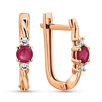 Золоті сережки з рубіном і діамантами  (арт. С011359р)