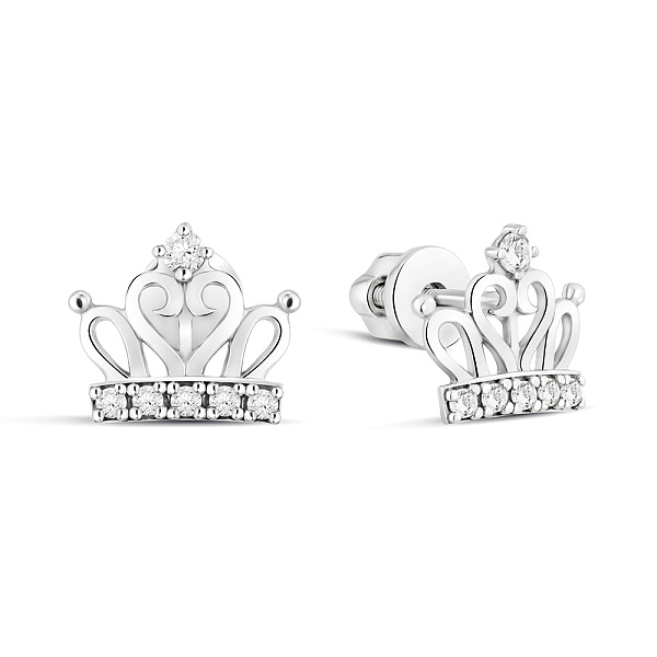 Сережки-пусети Корона з білого золота з фіанітами (арт. 110589б) – зображення 1