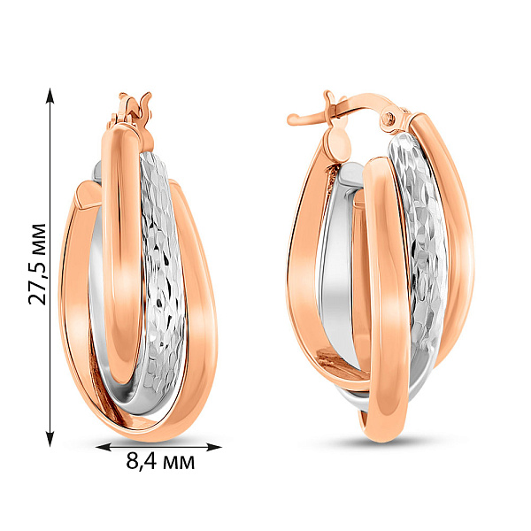 Сережки-кольца из красного и белого золота (арт. 1091827/25кб) – изображение 4