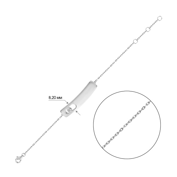 Браслет из серебра с пластиной и одним фианитом (арт. 7509/3194) – изображение 2