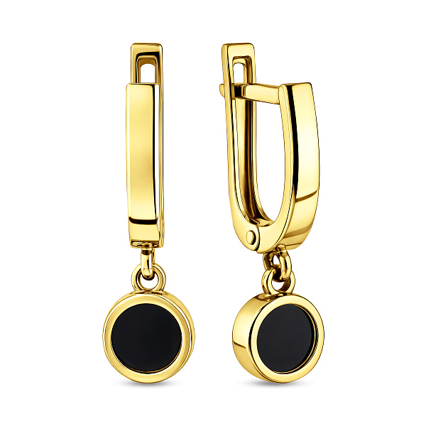 Сережки-подвески Лýна из желтого золота с эмалью (арт. 111086жч) – изображение 1