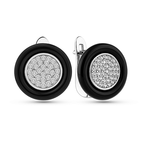 Срібні сережки з керамікою та фіанітами (арт. 7502/1429747кмч) – зображення 1