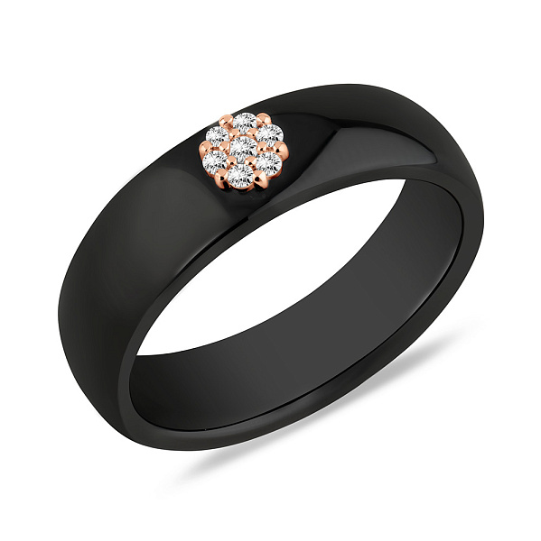 Каблучка з кераміки і золота з діамантами (арт. К011229005кч) – зображення 1