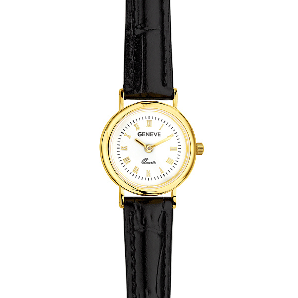 Золотий годинник зі шкіряним ремінцем (арт. 260235жбч) – зображення 2