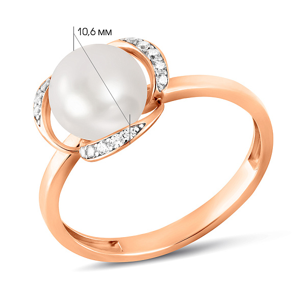 Золотое кольцо с жемчугом и фианитами (арт. 141170) – изображение 2