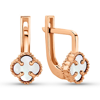 Золотые серьги Клевер с перламутром (арт. 106088/7п)