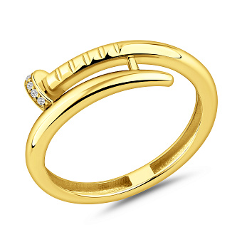 Каблучка в формі цвяха з жовтого золота з фіанітами (арт. 141452ж)