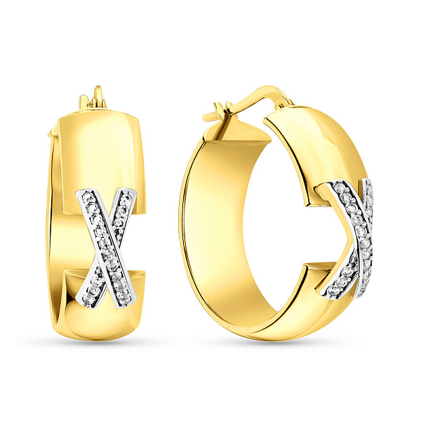 Серьги-кольца из желтого золота с фианитами (арт. 106007ж) – изображение 1