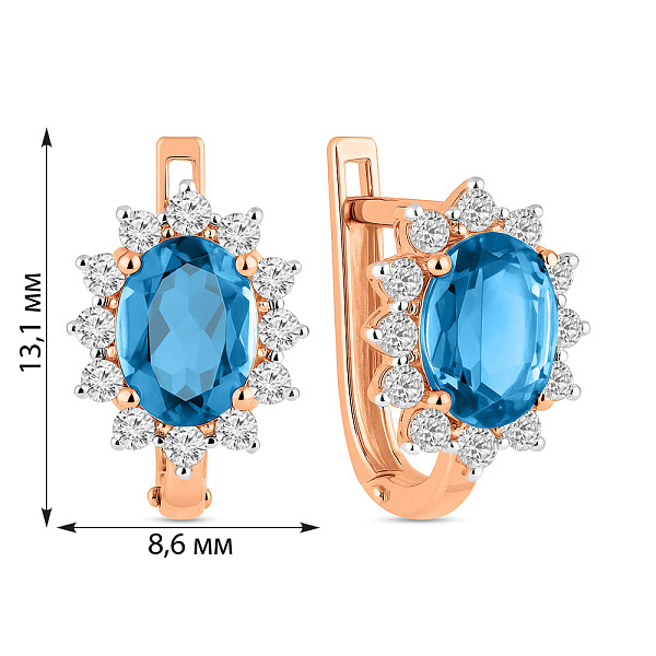 Золоті сережки з топазом і фіанітами (арт. 111250Птг) – зображення 3