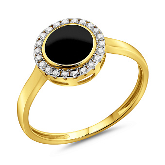 Каблучка Лýна з жовтого золота з емаллю і фіанітами (арт. 141219жеч)