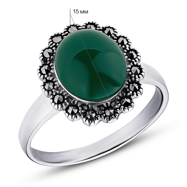 Серебряное кольцо с агатом и марказитами (арт. 7401/3762мркАз) – изображение 2