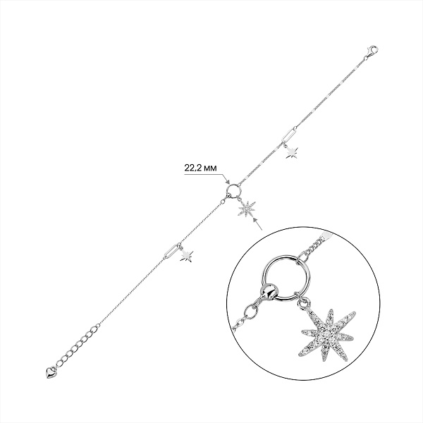 Срібний браслет на ногу з фіанітами (арт. 7509/4937н) – зображення 2