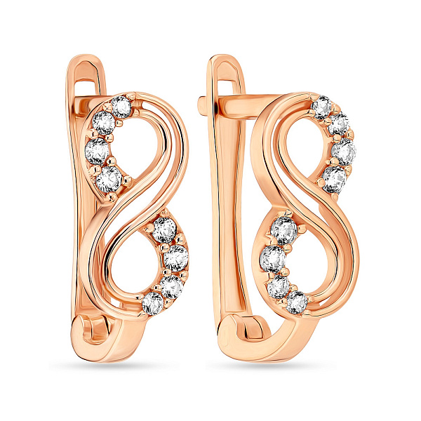 Сережки «Бесконечность» из красного золота с фианитами (арт. 108114) – изображение 1