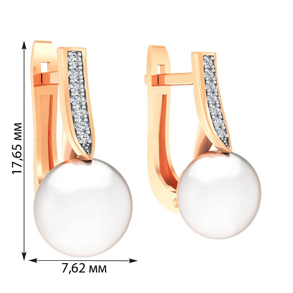 Сережки з червоного золота з перлами і фіанітами (арт. 111179) – зображення 4