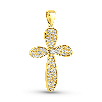 Крестик из желтого золота с россыпью фианитов (арт. 423437ж)