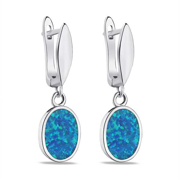 Срібні сережки-підвіски з великим опалом (арт. 7502/3916/10Пос) – зображення 1