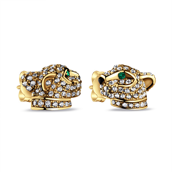 Серьги-пусеты из серебра с желтым родированием Пантеры (арт. 7518/6666жаз) – изображение 1