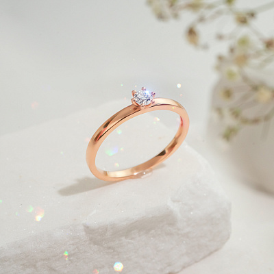 Кольцо для помолвки с бриллиантом из красного золота (арт. К011090015)