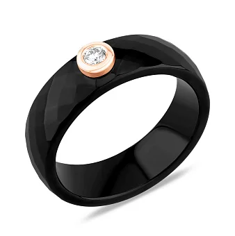 Кольцо из керамики и красного золота с бриллиантом (арт. К011228005кча)