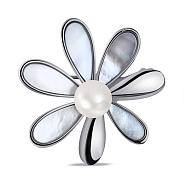 Срібна брошка Квітка з перламутром і перлиною (арт. 7505/230жб)