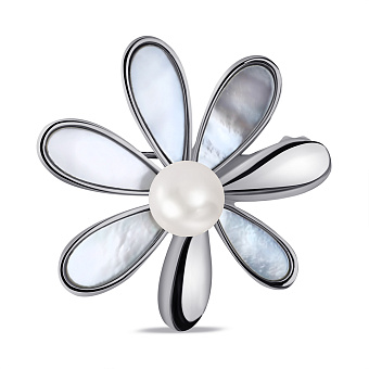 Серебряная брошь Цветок с перламутром и жемчугом (арт. 7505/230жб)