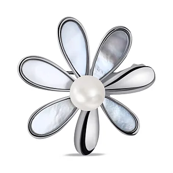 Серебряная брошь Цветок с перламутром и жемчугом (арт. 7505/230жб)