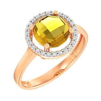 Фото Кольцо из красного золота с цитрином и фианитами (арт. 141158Пц)