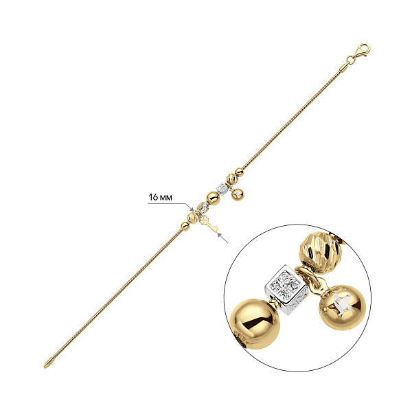 Золотий браслет з підвісками і з фіанітами (арт. 325673жП2) – зображення 2