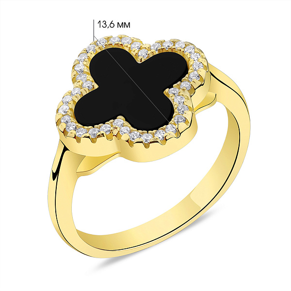 Кольцо из серебра с ониксом и фианитами (арт. 7501/6437/15жо) – изображение 2