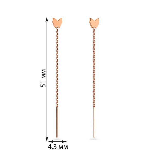Серьги-протяжки из красного золота (арт. 109389) – изображение 2