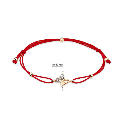 Браслет «Бабочка» с красной нитью с золотыми вставками (арт. 325043)