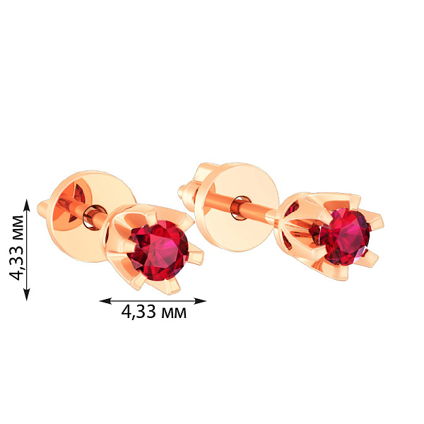 Золоті сережки пусети з рубіном  (арт. Т011003р) – зображення 3