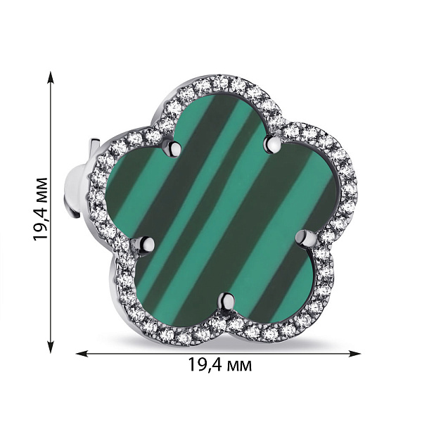 Серебряная брошь с малахитом и фианитами (арт. 7505/192/20млх) – изображение 2