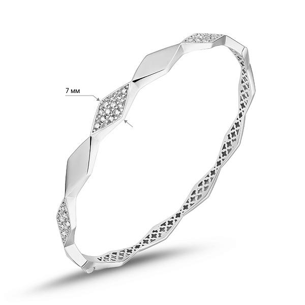 Жесткий браслет из белого золота с фианитами (арт. 326754б) – изображение 4