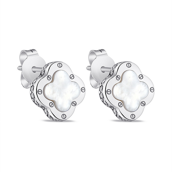 Серебряные серьги-пусеты с перламутром и фианитами (арт. 7518/6623/9п) – изображение 1