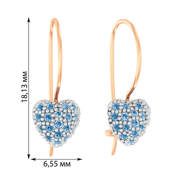 Дитячі золоті сережки «Серденька» з блакитними фіанітами (арт. 110443г) – зображення 2