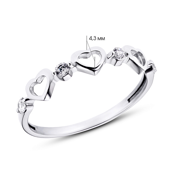 Срібна каблучка «Серденька» з фіанітами (арт. 7501/19063р) – зображення 3