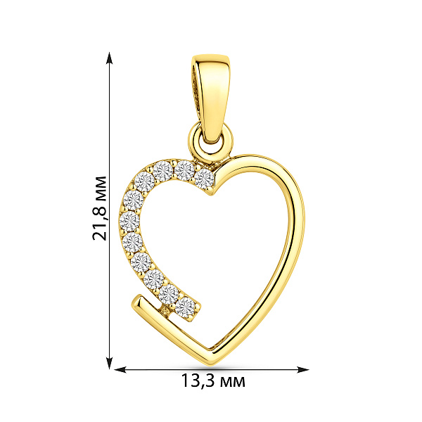Золотой кулон Сердце с фианитами (арт. 423181ж) – изображение 2